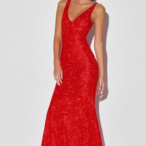 Lulus Flawless Love Red Lace Mermaid Maxi Dress - Size S